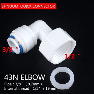 1/2 "Interne Discussie Aan 3/8" Buis Elleboog Connector Met Siliconen Ring 43N Joint Water Fitting Quick Connect Wit snelle Verbinding