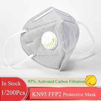 1/ 200Pcs KN95 Mouth Mask Mascarillas Face Mask Reusable 5 Layers Protective Mask 95% Activated Carbon Filtration FFP2 Masks