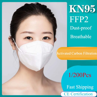 1/200Pcs KN95 Mouth Masks Mascarillas 5 Layers Protection FFP2 Non Woven Breathable Face Mask 95% Activated Carbon Filtration