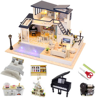 1:24 Miniature Dollhouse kit Wooden Roombox Big Villa Assemble Model Building Doll House Furniture Christmas Gift Toys For Boys