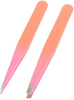 1/2Pcs Gradiënten Kleur Roestvrij Staal Wenkbrauw Pincet Schuin Hoofd Valse Wimper Pincet Eye Brow Verwijdering Schoonheid Make-Up gereedschap 2stk kleur 2