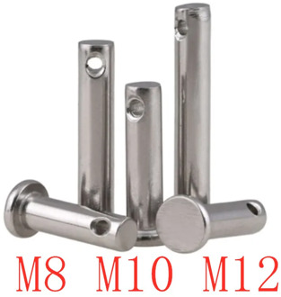1-2pcs M8 M10 M12 Clevis Pins with Head 304 Stainless Steel Shaft Flat Head with Hole Positioning Pins Cylindrical Pin Bolt Pin