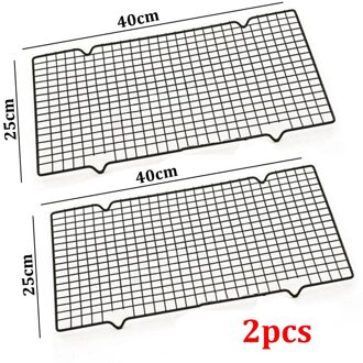 1/2Pcsstainless Staaldraad Rooster Cooling Lade Taart Voedsel Rack Keuken Bakken Pizza Brood Barbecue Cookie Biscuit Houder plank Yjn 2stk zwart L