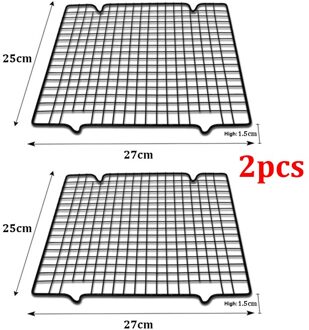 1/2Pcsstainless Staaldraad Rooster Cooling Lade Taart Voedsel Rack Keuken Bakken Pizza Brood Barbecue Cookie Biscuit Houder plank Yjn 2stk zwart S