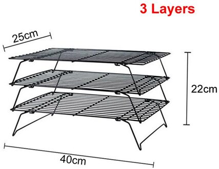 1/2Pcsstainless Staaldraad Rooster Cooling Lade Taart Voedsel Rack Keuken Bakken Pizza Brood Barbecue Cookie Biscuit Houder plank Yjn 3 Layers