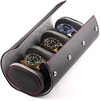 1/3/6 Grids Watch Box Lederen Horloge Case Houder Organisator Opbergdoos Voor Quartz Horloges Sieraden Dozen Display Roll beste Cadeau 3 rooster zwart