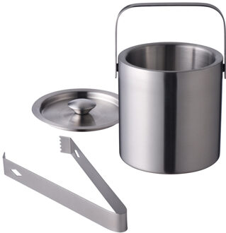 1.3L Rvs Ice Cube Container Dubbelwandige Ijsemmer Container Met Tang Deksel 2