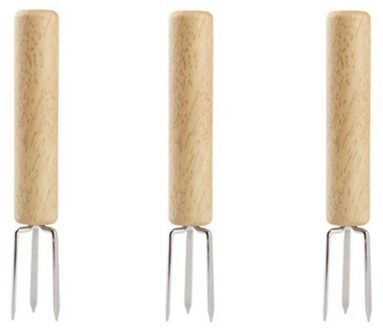 1/3Pc Rvs Maïskolven Houders Fruit Vorken Met Houten Handvat Voor Thuis Koken En bbq Twin Prong Sweetcorn Houders 3stk