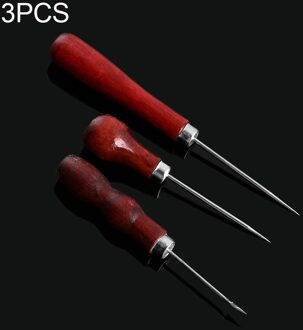 1/3PCS DIY Lederen Naaien Priem Pin Houten Handvat Punch Hole Repair Tool Hand Stitcher Leathercraft Naald stitcher Tool 3stk reeks