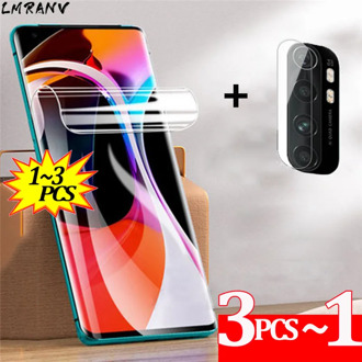 1~3PCS Mi Note 10 Lite Hydrogel Film+Camera Lens Film For Xiaomi Redmi Note10 Lite Screen Protector Not Glass Anti-scratch 100D Curved Full Cover Protective Film Redmi 10T Mi Note 10Lite 10Pro Soft Film