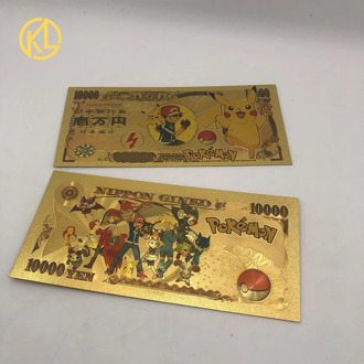 1-3pcs Pokemon CARDS Pikachu Pokeball gold banknote 10000 Yen Gold plastic Banknote for classic childhood memory Collection