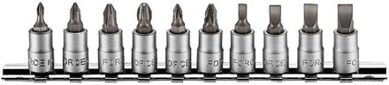 1/4" Doppenset Plat-Philips-Pozidriv 10 delig 21017