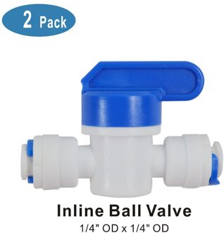 1/4 "Inline Tap Push On/Off Hand Ball Valve Quick Connect Fitting Onderdelen voor Water Filters, geen lek technologie-Pack van 2