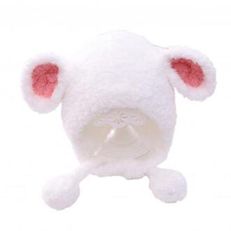 1-4 Jaar Peuter Winter Baby Jongens Meisjes Elastische Beanie Hoed Leuke Oren Zachte Warme Katoen Cap Warm Houden baby Haak Muts wit