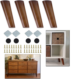 1/4 Pack Solid Wood Furniture Legs Walnut Color Furniture Legs With Metal Footings Sofa Replacement Legs For Cabinet Couch Table
