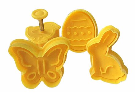 1/4 Stuks Easter Bunny Patroon Plastic Bakvorm Keuken Biscuit Cookie Cutter Pastry Plunger 3D Sterven Fondant Cake decorating Tool 4stk geel