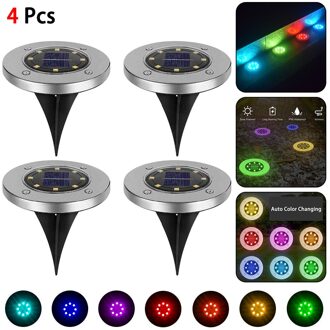 1/4 Stuks Solar Ondergrondse Lichten Outdoor 8 Led Gekleurde Solar Schijf Tuinverlichting Waterdichte Ronde Landschap Verlichting Voor Tuin 4stk