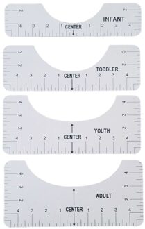 1/4 Stuks T-shirt Uitlijning Heerser Centreerwerktuig Plaatsing Grafische Gids Tough Gedrukt T-shirt Heerser Met Maat grafiek 4stk wit PVC