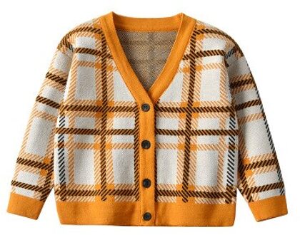 1-4Y Peuter Kids Baby Jongen Meisje Gebreide Plaid Trui Tops Vest Knop Jas Lange Mouw Top Herfst Winter Warm Uitloper Geel / 3T