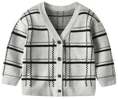 1-4Y Peuter Kids Baby Jongen Meisje Gebreide Plaid Trui Tops Vest Knop Jas Lange Mouw Top Herfst Winter Warm Uitloper Grijs / 4T