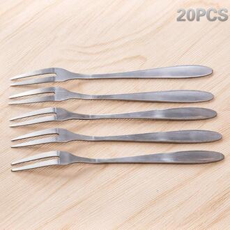 1/5/10/20Pcs Rvs Servies Fruit Vork Twee Tand Vork Cake Vork Westerse voedsel Vork Multifunctionele Kitchentableware 20stk