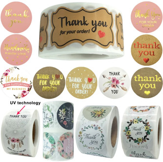 1.5/2 Inch Embossed Thank You for Your Order Small Business Stickers Handmade Seal Label Floral Red Gold UV Craft Concave-convex