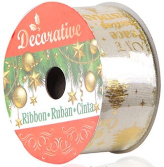 1.5 Inch Brede Kerstmis Polyester Lint Met Glanzende Metallic Xmas Tree Kerstman Snowflake Gedrukt Voor Cadeaupapier Decor