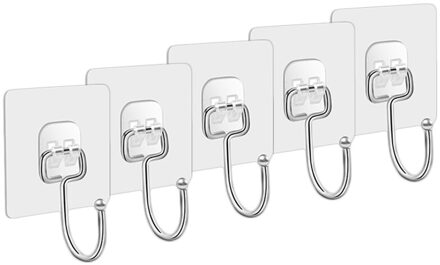 1/5 Pcs Haken Zelfklevende Deur Muur Hanger Voor Keuken Badkamer Haken Transparante Sterke Haken Zuig Zware Belasting Rack Sucker 5stk transparant