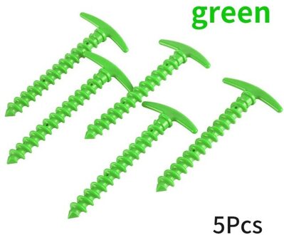 1/5 Stuks Tent Spiraal Grond Nagels Wandelen Vocht Pad Handige Tent Stakes Schroef Peg Nylon Economische Sneeuw Nail plastic Nagels 5stk groen