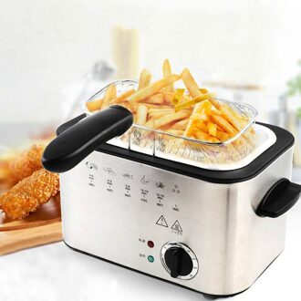 1.5L Roestvrij Staal Enkele Tank Elektrische Friteuse Rookloze Patat Kip Grill Multifunctionele Mini Hotpot Oven Eu
