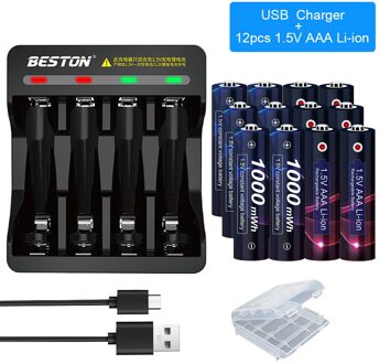 1.5V Aaa Lithium Li-Ion Oplaadbare Batterij 1000mWh 3A Oplaadbare Batterijen Aaa 1.5V Voor Zaklamp Klok Muis Batterijen Aaa 12AAA en lader