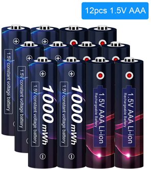 1.5V Aaa Lithium Li-Ion Oplaadbare Batterij 1000mWh 3A Oplaadbare Batterijen Aaa 1.5V Voor Zaklamp Klok Muis Batterijen Aaa 12stk AAA