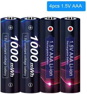 1.5V Aaa Lithium Li-Ion Oplaadbare Batterij 1000mWh 3A Oplaadbare Batterijen Aaa 1.5V Voor Zaklamp Klok Muis Batterijen Aaa 4stk AAA