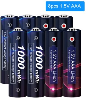 1.5V Aaa Lithium Li-Ion Oplaadbare Batterij 1000mWh 3A Oplaadbare Batterijen Aaa 1.5V Voor Zaklamp Klok Muis Batterijen Aaa 8stk AAA