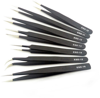 1/6 PCS Anti-static ESD Stainless Steel Tweezers Maintenance Tools Industrial Precision Curved Straight Tweezers Repair Tools
