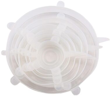 1/6 Pcs/Set Herbruikbare Silicone Voedsel Wrap Stretch Vacuüm Seal Cover Saran Wrap Keuken Organisatie Voedsel Verse Houden Verzegelde deksels 6stk wit