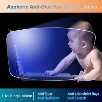 1.61 Anti-Blue Ray Enkele Visie Asferische Optische Lenzen Recept Bril Eyewear Vision Graden Lens Voor Brillen Frame
