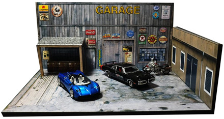 1/64 garage factory warehouse repair house building model car vehicle toy collection parking lot scene background Western Retro