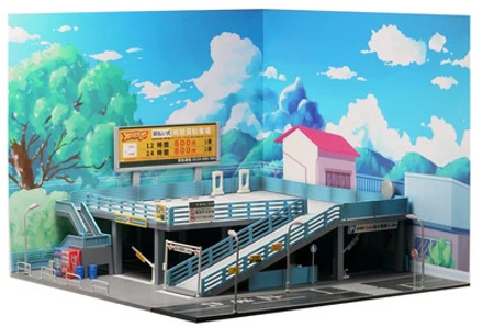 1/64 Japanese style scene background board for model car parking lot scene