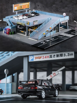 1/64 miniature model Japanese style model car toy scene street view double garage parking lot toy gift box