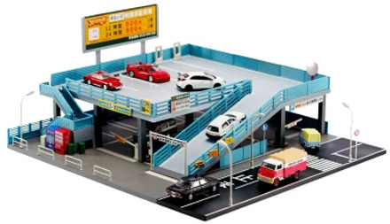 1/64 miniature model Japanese style model car toy scene street view double garage parking lot toy gift box