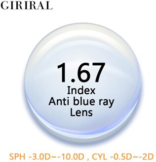 1.67 Index CR-39 Anti Blue Ray Lenzen Eye Computer Bijziendheid Recept Optische Reading Goggles Helder Bril Lenzen # 1.67FLG