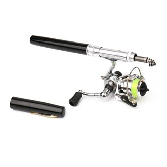 1.6M Pen Vorm Telescopische Mini Hengel Hengel Met Metalen Spinning Reel Wiel Visgerei Set Voor Outdoor Vissen supply zwart