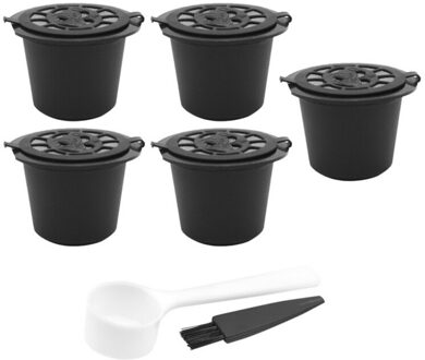 1/6PCS Herbruikbare Nespresso Capsules Cup Met Lepel Borstel Zwart Navulbare Koffie Capsule Bijvullen Filter Coffeeware D