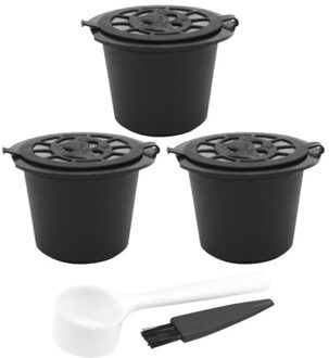 1/6PCS Herbruikbare Nespresso Capsules Cup Met Lepel Borstel Zwart Navulbare Koffie Capsule Bijvullen Filter Coffeeware