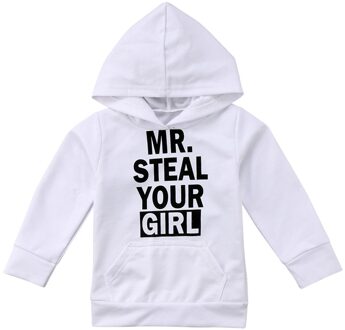 1-6Y Kids Baby Jongen Meisje Lange Mouw Terug Brief Print Capuchon Truien Tops Herfst Kleding wit / 4T