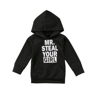 1-6Y Kids Baby Jongen Meisje Lange Mouw Terug Brief Print Capuchon Truien Tops Herfst Kleding zwart / 5T