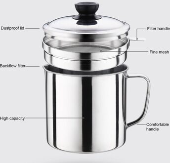 1.7/1.8L Lekvrij Kan Vet Container Keuken Tool Ketel Koken Separator Multifunctionele Frituren Pot Met Zeef Olie Opslag sliver