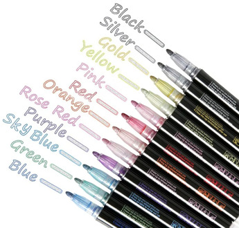 1/8/12 Outline Metallic Markers Pens Double Line Shimmer Paint Pens For Kids Adults DRAWING Art Signature Coloring Journal &