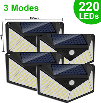 1-8Pack 220 Led Solar Tuinverlichting Outdoor Motion Sensor Waterdichte Zonne-energie Lamp Straat Licht Voor Garage patio Decor Yard 220 LED 4 stukken